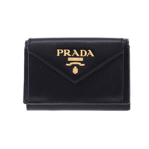 Prada Compact Wallet Black Calfskin Tri fold
